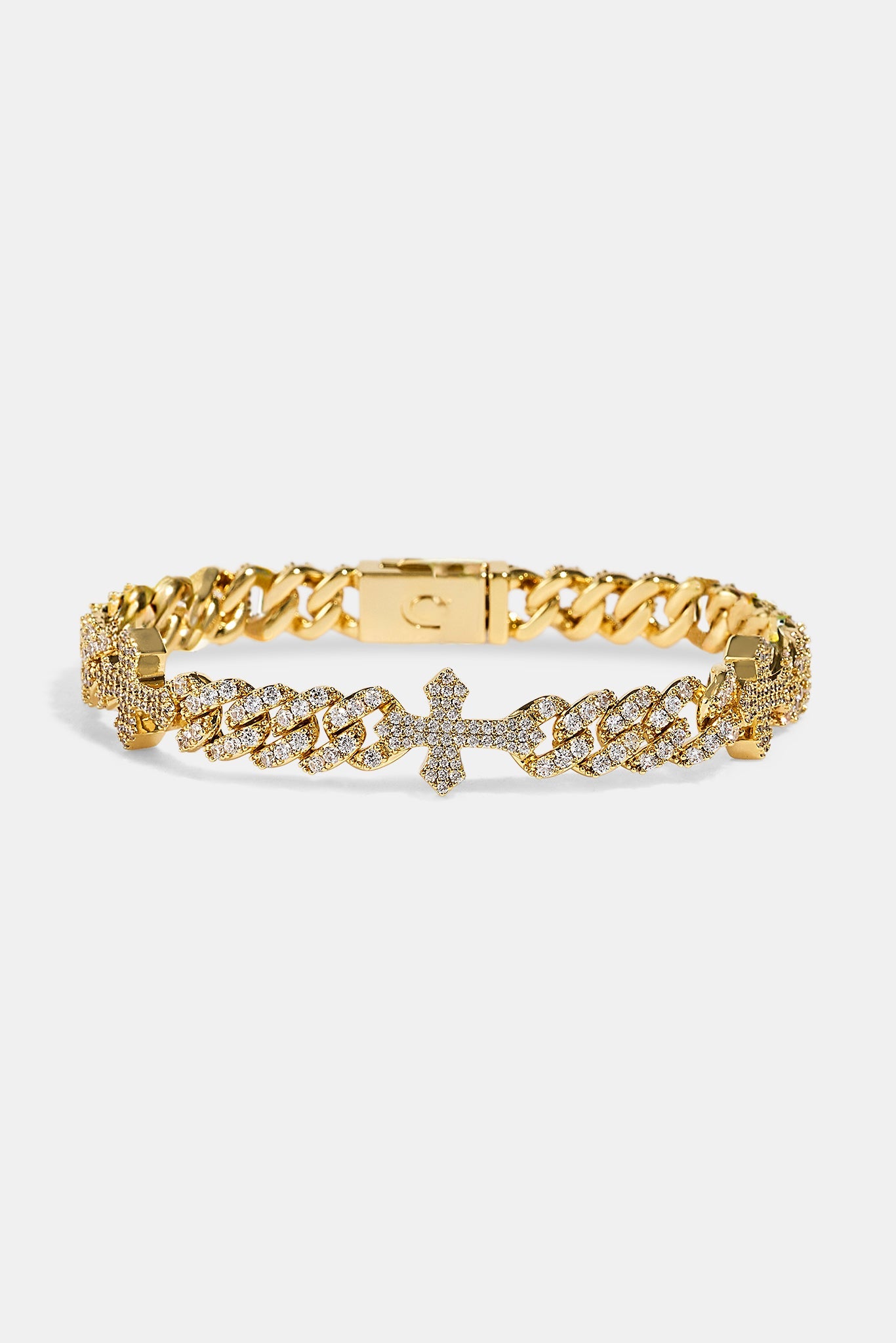 Cross Iced Cuban Bracelet - 8mm - Gold